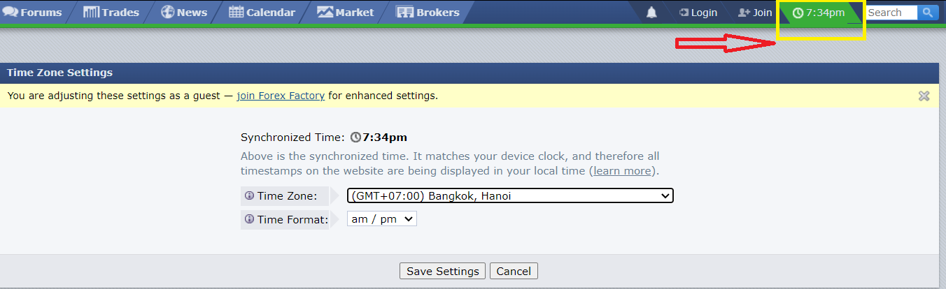 Setting Time Zone in ForexFactory