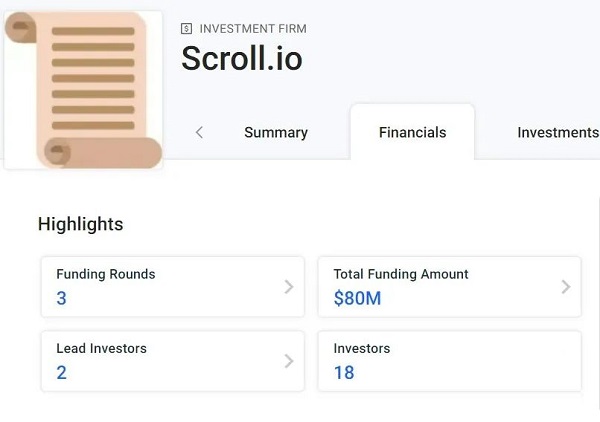 Blockchain with the most VC investment. Scroll