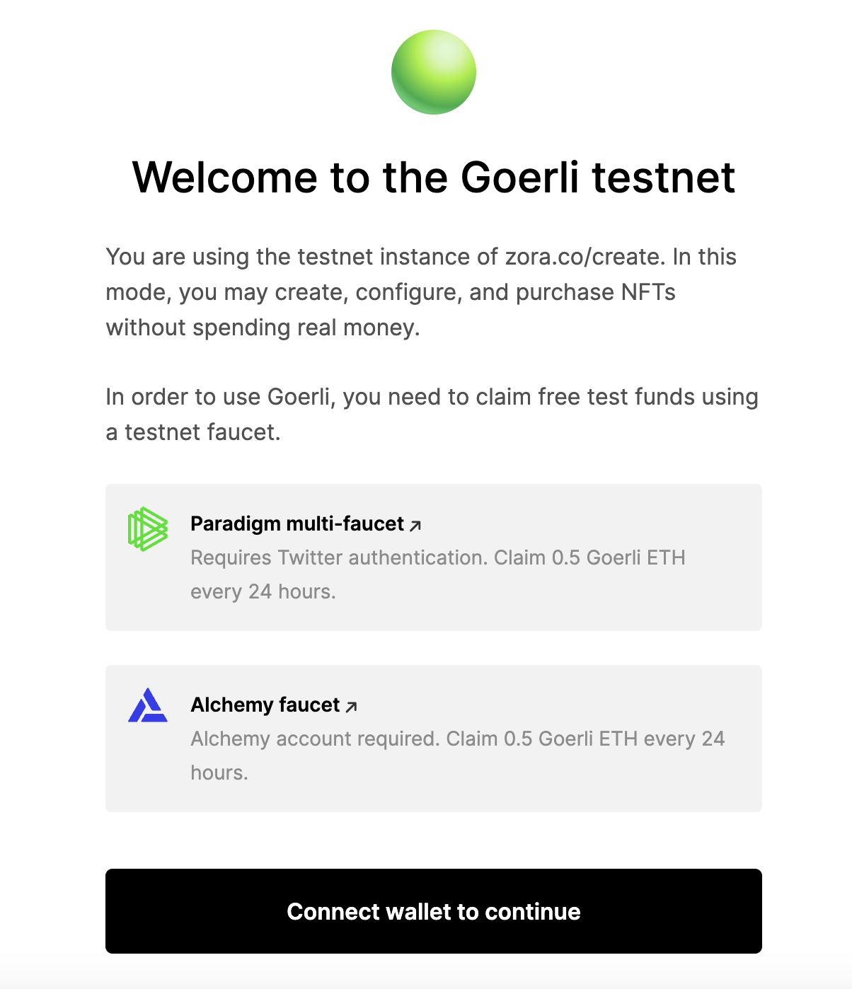 How to airdrop ZORA project. Connect with the Goerli network wallet.